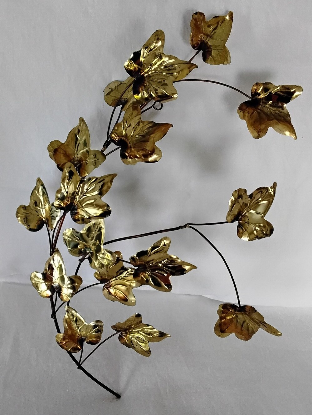 Vtg Ivey Leaf Branch Swag Brass Copper Metal Wall Accent